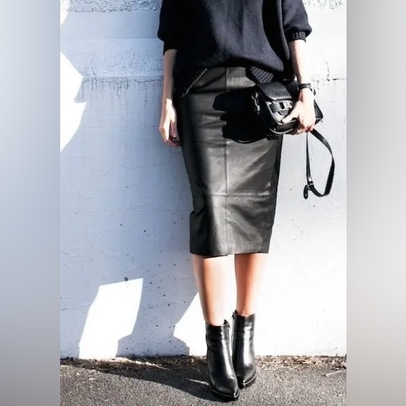 PAMELA McCoy Women's 100% Leather Brown Slit Pencil Tailored Skirt Size XS - Picture 13 of 15